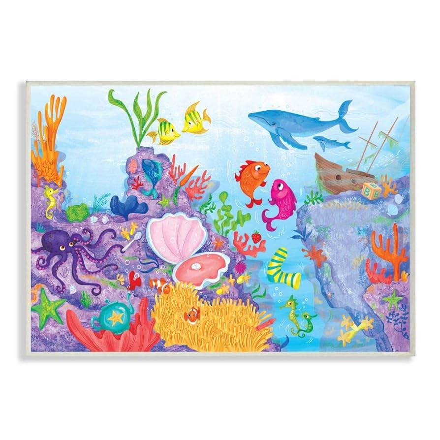 Amazon.co.jp: Stupell Industries カラフル 海 生物 魚 ブルー